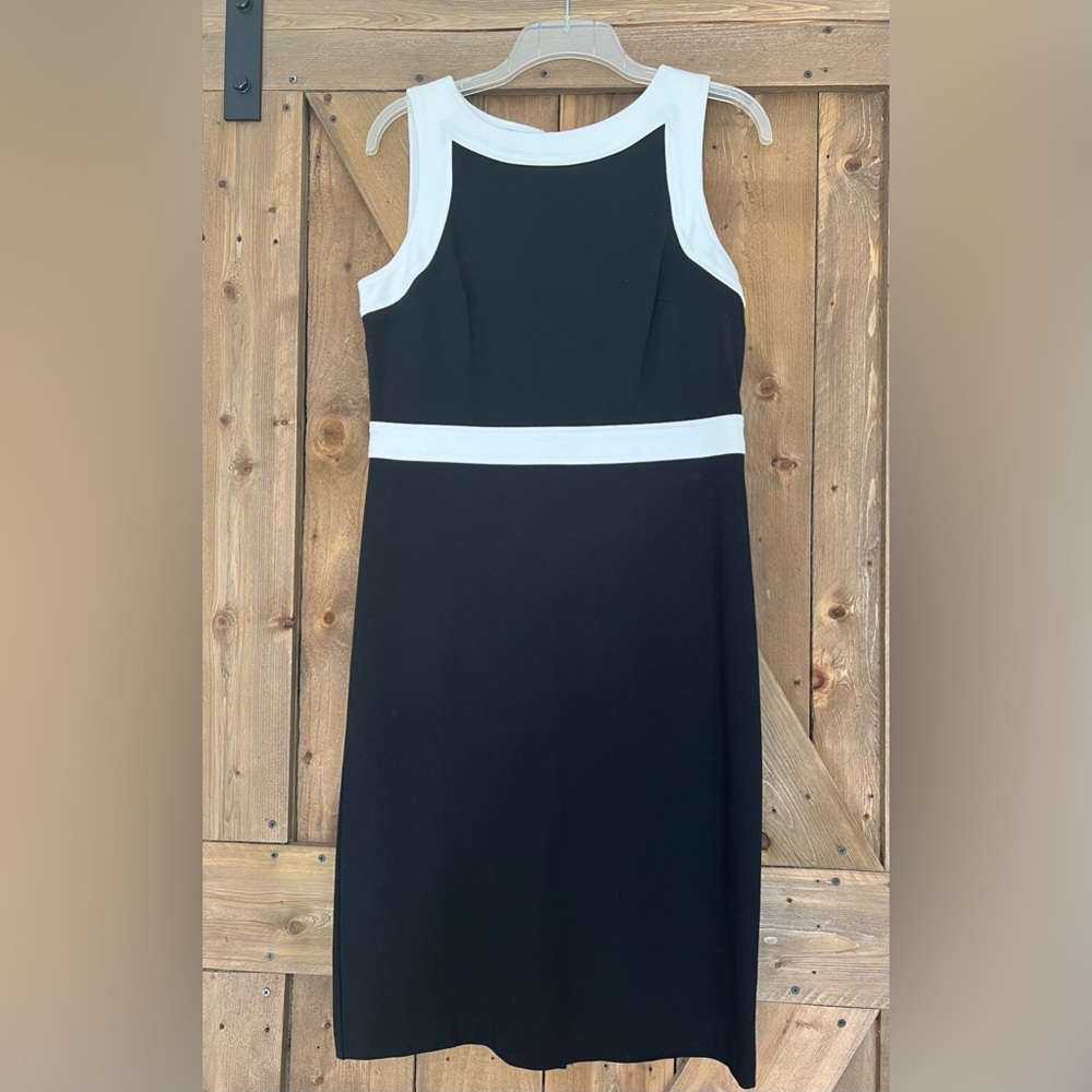 Talbots Black and Ivory Ponte Sheath Dress Size 8